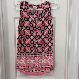 Crown & Ivy Peach, Black and periwinkle Patterned Blouse M